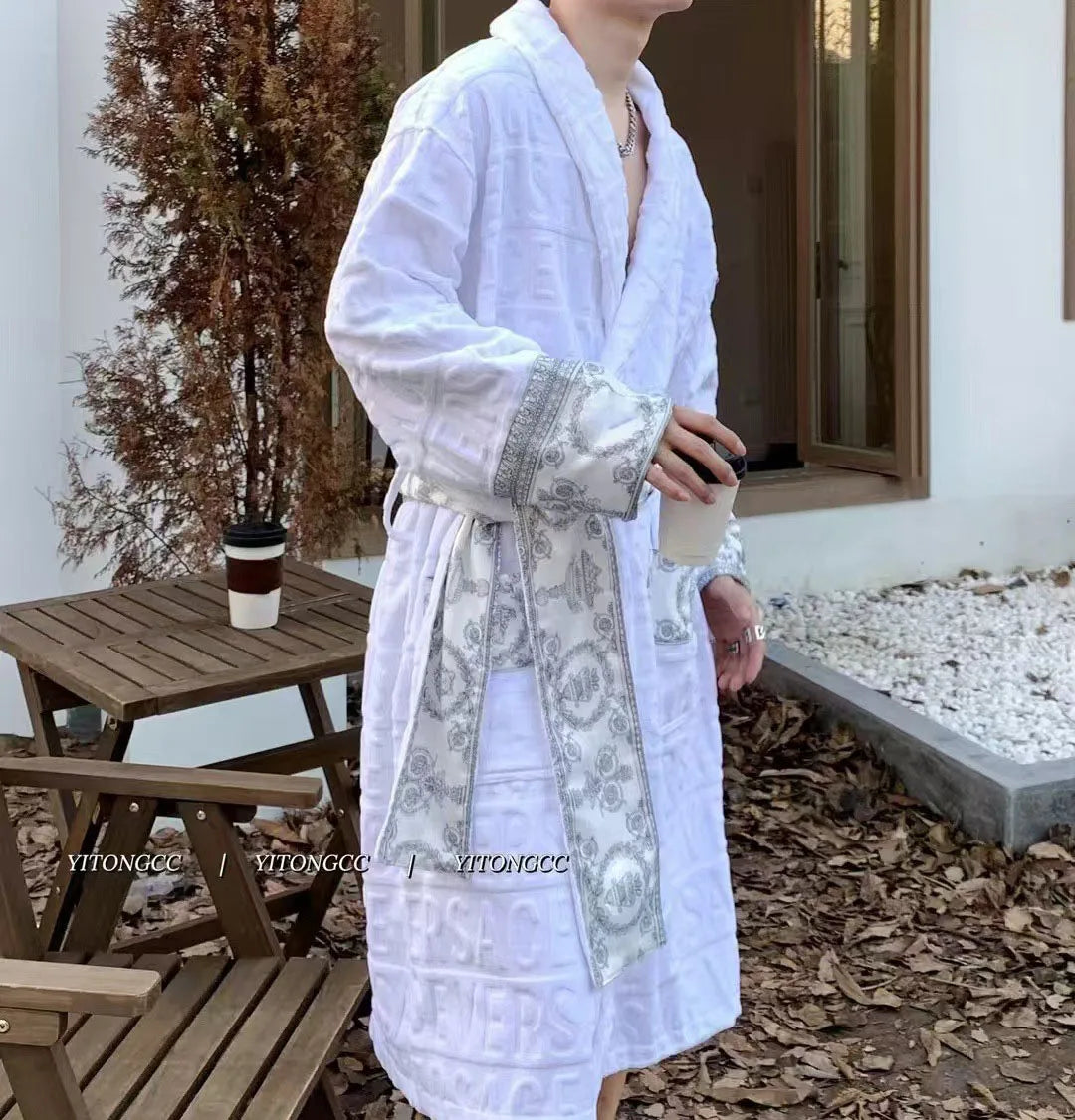 Bathrobe for Men and Women.  Sleepwear, Long Robe,  Cotton Luxury Hotel Style Pajamas, Homewear, Comfortable,  Plush Loungewear