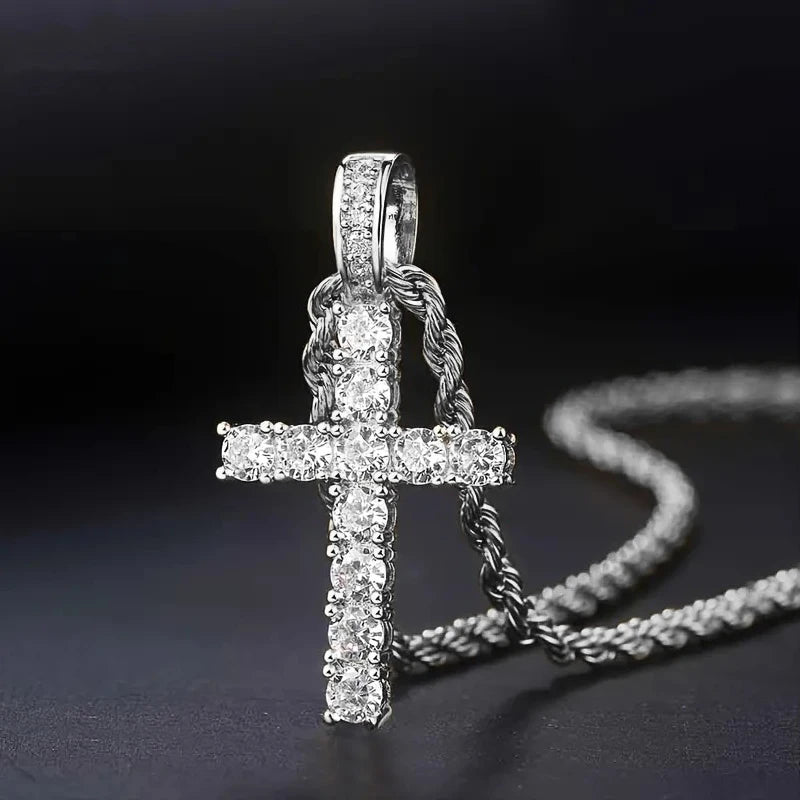 60Cm Twisted Chain Long Necklace for Women/Mens  Fashion Luxury Cubic Zirconia Cross.   Pendant Necklace Gift.