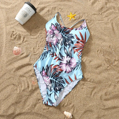 /Mom/ Daughter Swimwear,  Floral Pattern Ruffle, One-Piece Swimsuit .  Dad Son Swim Shorts,  Family Matching Outfits Beach Wear