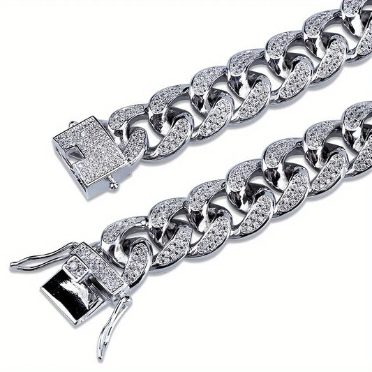 Luxury  Cuban Link Chain Bracelet for Men,  Paved Crystal Jewelry,  Stainless Steel Bling Bling Wristband Gift. I am unsure of the color labeling so order by LOOKS.  Both are available.