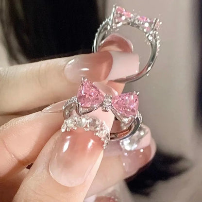 Newly  Arrived Romantic,  Lovely Pink Bowknot Design  for Females.  Exquisite Jewelry Ring with Micro Bow Tie,  'Zircon' for Party and Dating