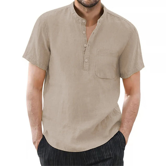 Men's Short Sleeve T-shirt,  Cotton and Linen,  Casual T-shirts,  Solid Colors, Summer Shirt, Cozy, Breathable.  Check Color and Size availablity