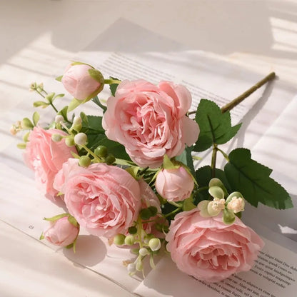 30cm Rose Pink Silk Bouquet of Peony Artificial Flowers.  5 Big Head 4 Small Bud.  MOTHERS DAY Gift!!!  Wedding, Home Decoration Artificial Flower