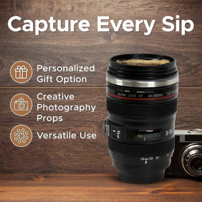1pc SLR Lens  COFFEE CUP Camera.  Camera Lens Model, Stainless Steel Casual Cup with Lid,  Coffee Mug White/ Black.  Coffee Mug /Creative Gift FOR The photographer IN YOUR FAMILY.  PS:  Its almost FATHERS DAY!!!!!