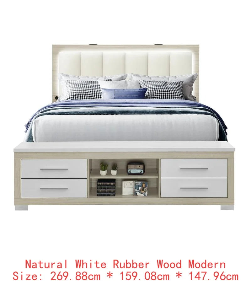 Natural White Full Bedroom Set 5 Pieces - Modern Design for Cozy Spaces, Includes Bed Frame, Nightstands, Dresser and Mirror