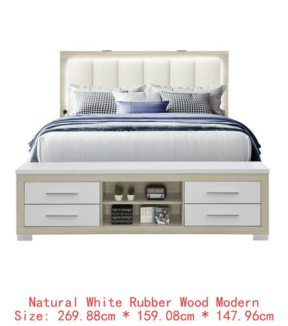 Natural White Full Bedroom Set 5 Pieces - Modern Design for Cozy Spaces, Includes Bed Frame, Nightstands, Dresser and Mirror