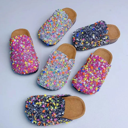 Summer Bling Children's Slippers,  PU Buckle Cork Slippers For Child /Girls with  Anti -Slip Flat Outdoor Kids clogs