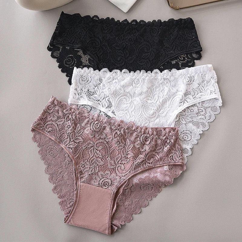 3PCS/Set  of . Luxury Floral Embroidery Lace Panties.  Womens  Briefs,  Sexy Lingerie,  Female Underwear,  Ladies Breathable Underwear
