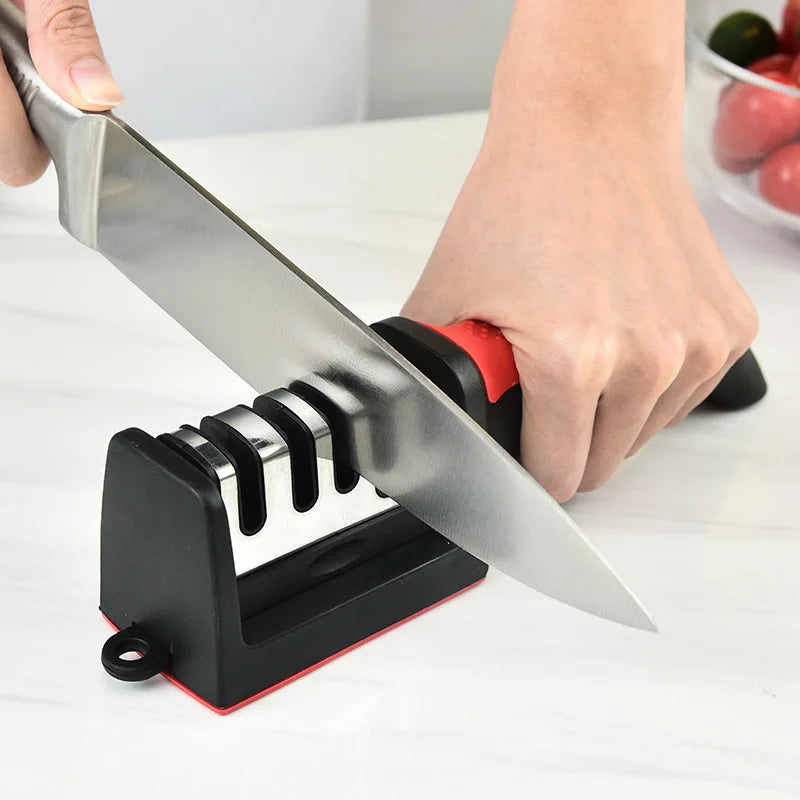 Kitchen 4 Segment Knife Sharpener, Household Multi-Functional Hand-Held, Three-Purpose Black Sharpening Stone