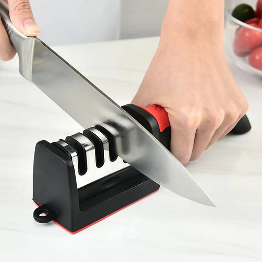 Kitchen 4 Segment Knife Sharpener, Household Multi-Functional Hand-Held, Three-Purpose Black Sharpening Stone