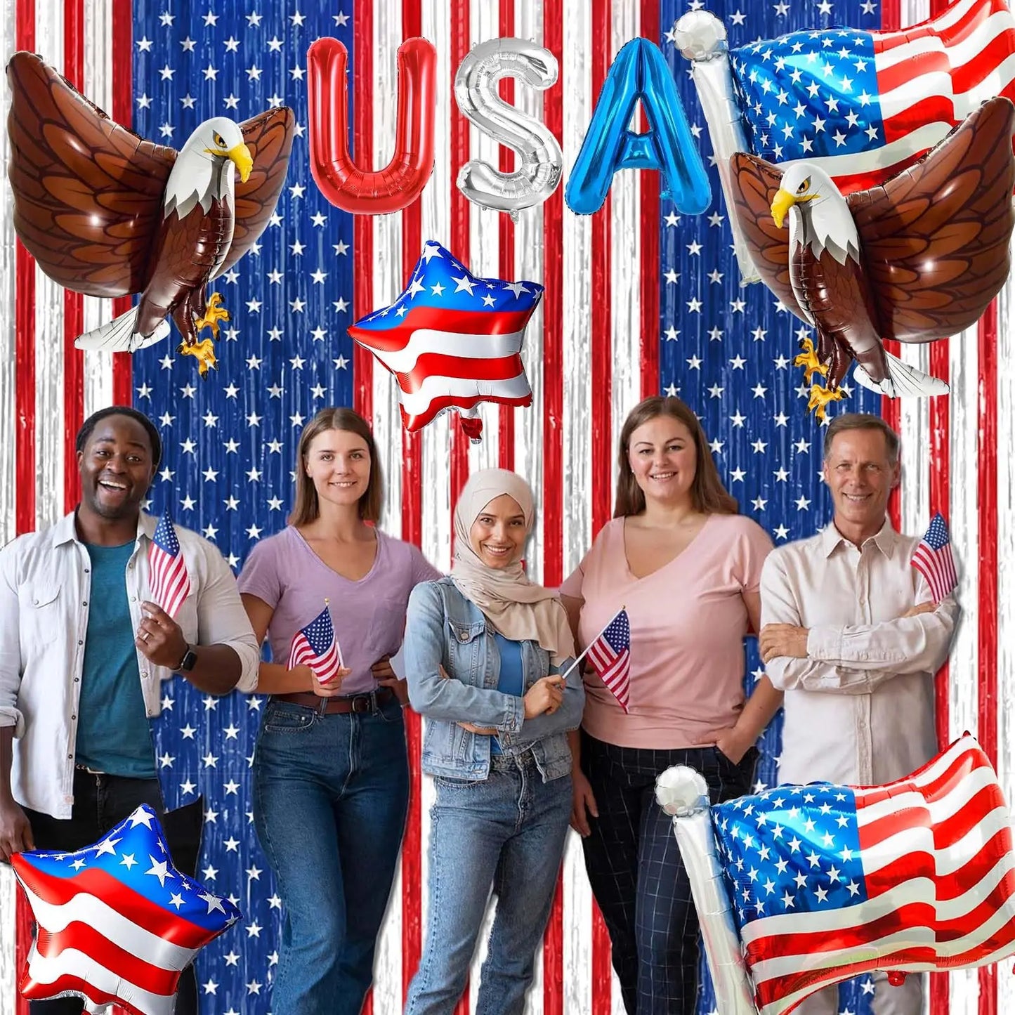 American Flag Balloons Set,  Patriotic Days Foil Balloons For USA Theme Party Decoration, Patriotic Balloons
