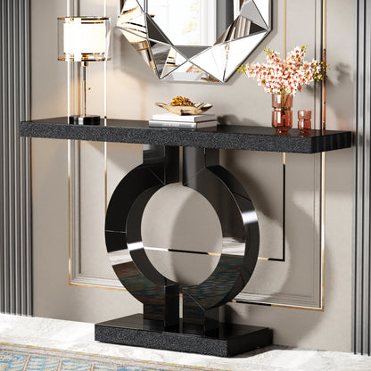 43-Inch Modern Mirrored Console Table,, Glass Sofa Table with Mirror Finish, Entryway Table with O-Shaped Base, Rectangular in Shape