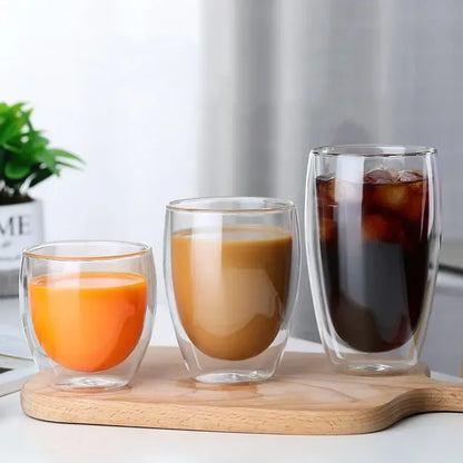 Heat Resistant Double Walled Glass Cup 80-650Ml Beer Milk Coffee Water Cups.  Transparent Cup,   Glass Drinkware Mug Set
