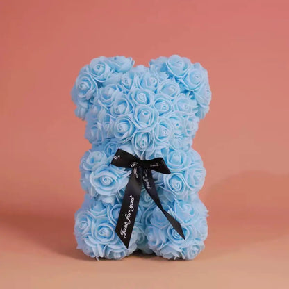 25cm Artificial Teddy Rose Flower Bear with Box.   Romantic Valentines Day Gift for Girlfriend,  Teen , Women Anniversary or Wedding Party