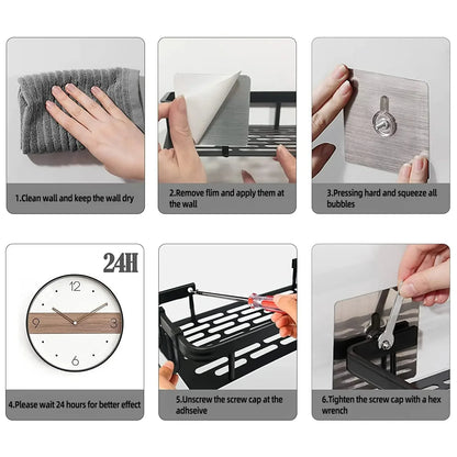 Towel rack wall mounted shower shampoo rack.   no drill rack,  tripod wall mounted corner rectangular bathroom rack.