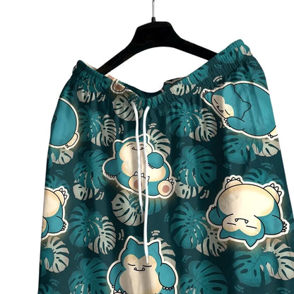 Summer Hot Selling Snorlax Men's Hawaiian Shirt Shorts Set Women Home Casual Loose Fitting Anime Pajamas T-shirt Shorts Set GiftThe 2-pcs are sold separately.  only 5XL shorts are gone.  Everything else is good to go