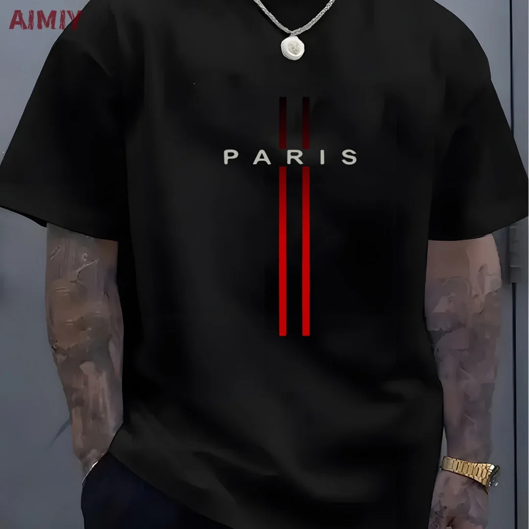 Summer Men's T-shirt Top,  Casual,  Loose Fit , Oversized T-shirt,  PARI Letter Pattern,  Printed Round Neck,  Short Sleeved Many Colors
