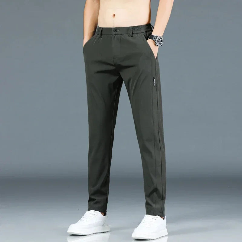 New  summer Thin Ice Silk Stretch Men's Pants,  Casual,  Elastic Waist, Smooth Trouse in  5 Colours