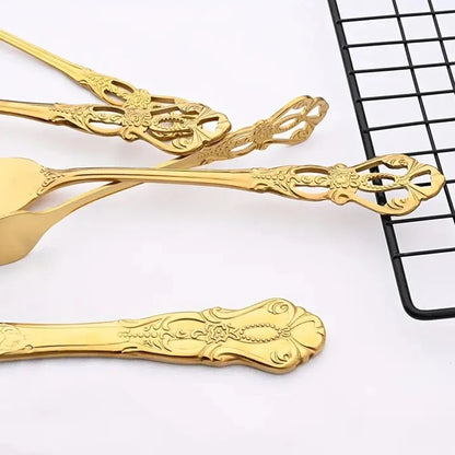 4/24pcs Elegant and durable vintage crown cutlery set - stainless steel cutlery for restaurants, home, parties and weddings.  The availability is limited to 4 pcs. of Gold, 4pcs of Silver, 24pcs. of silver.  Hoping this item