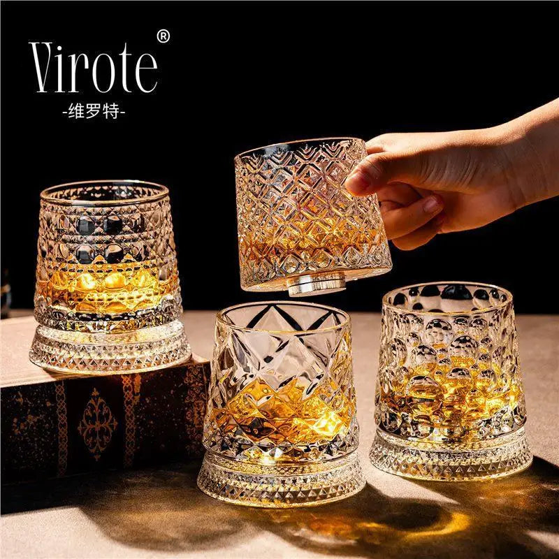 1PCS Tumbler Rotating Wine Glass Rotating Whiskey Glass Tumbler Non Spill Swivel Cup with Base Creative Stress Relief Wine Glass
