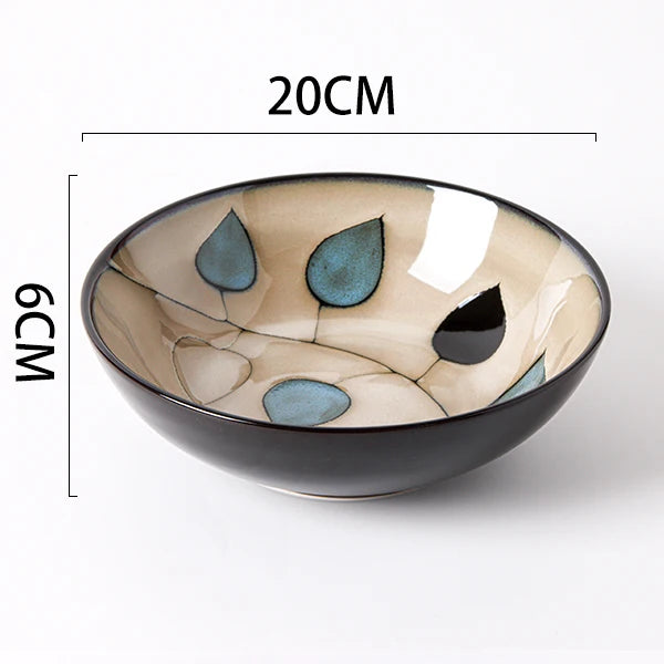 Japanese rural ceramic tableware Vine leaf soup bowl Lamian Noodles bowls Hot vegetable bowls Cover and pour rice bowl bowl set