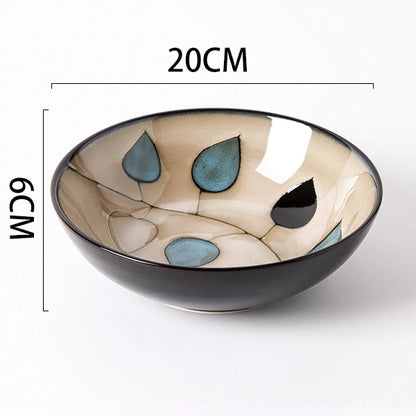 Japanese rural ceramic tableware Vine leaf soup bowl Lamian Noodles bowls Hot vegetable bowls Cover and pour rice bowl bowl set