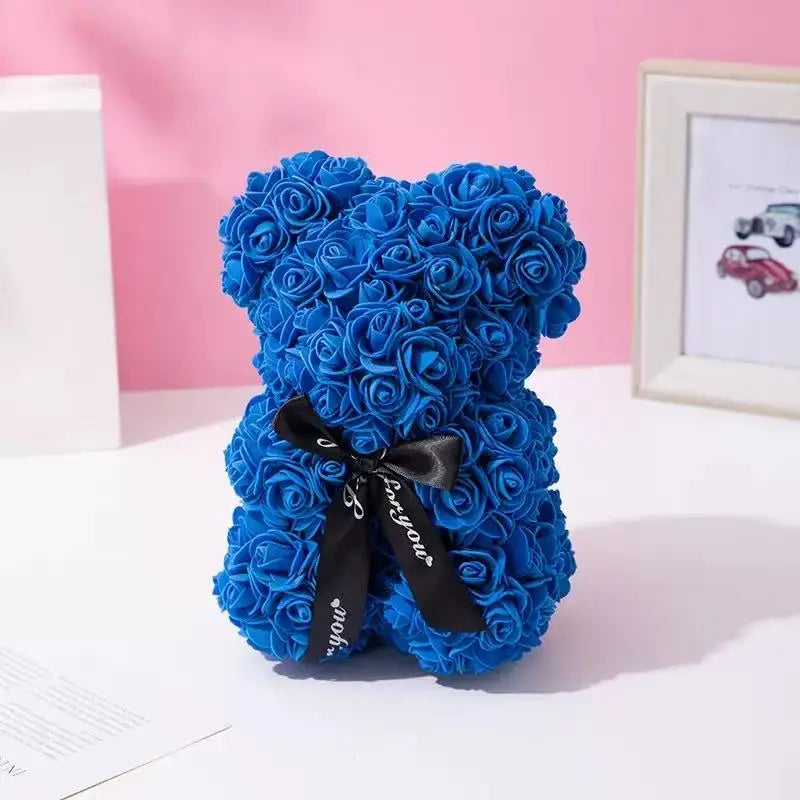 25cm Artificial Teddy Rose Flower Bear with Box.   Romantic Valentines Day Gift for Girlfriend,  Teen , Women Anniversary or Wedding Party