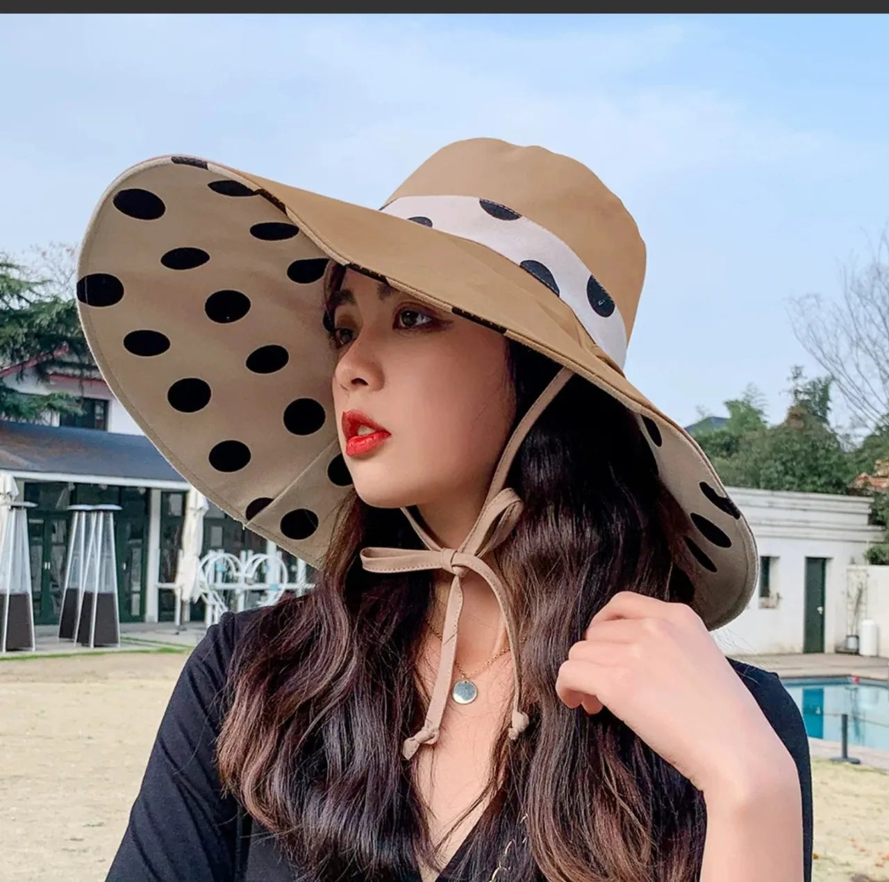 1pc Polka Dot Ribbonbucket Hat for Women, Large Wide Brim Summer Sun Hat,  Breathable Sunscreen Visor Cap for Beach, Sun,  Travel