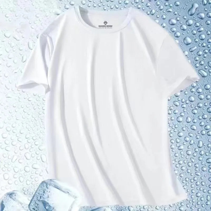 Summer Ice Silk Men T Shirt, Short Sleeve, Round Neck,  Breathable, Thin, Quick Drying Tees, Soft ,Elasticity, Some Color/sizes not Available, but most are available.  JUST check sizing charts, also.