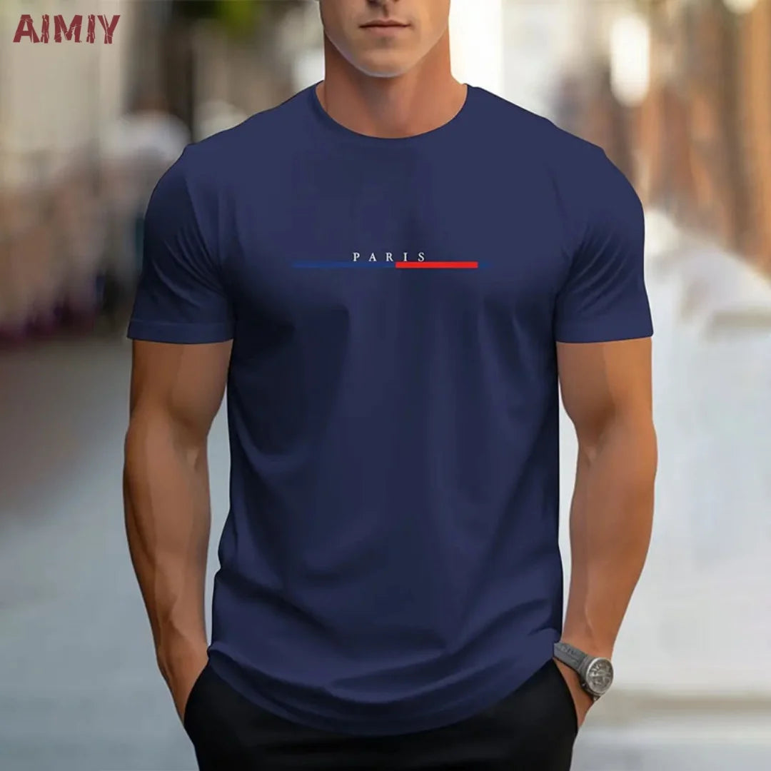 Summer Men's T-shirt Top,  Casual,  Loose Fit , Oversized T-shirt,  PARI Letter Pattern,  Printed Round Neck,  Short Sleeved Many Colors