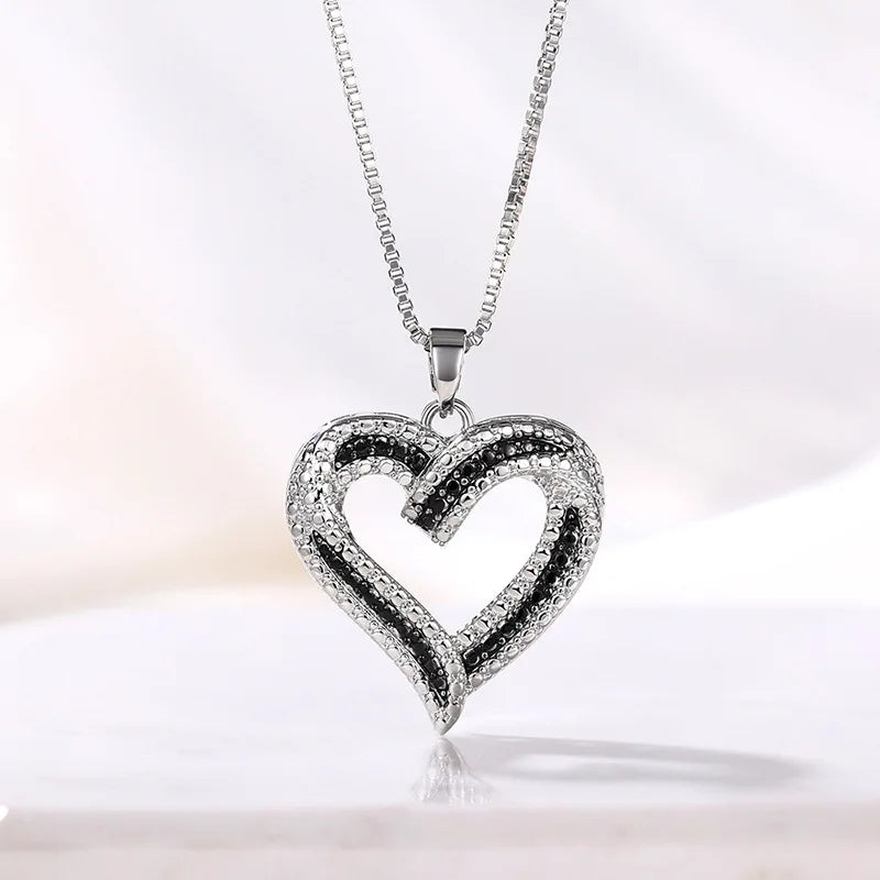 Elegant Style Heart shaped Pendant Necklace.  Hollow Design Mother's Day Gift.