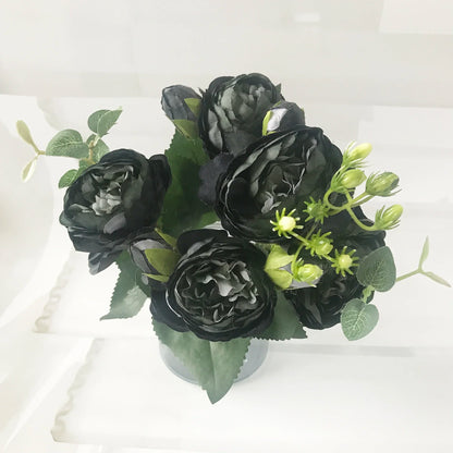 30cm Rose, Pink Silk Peony Artificial Flowers Bouquet  . 5 Big Head and 4 Bud  for Home Wedding Decoration indoor