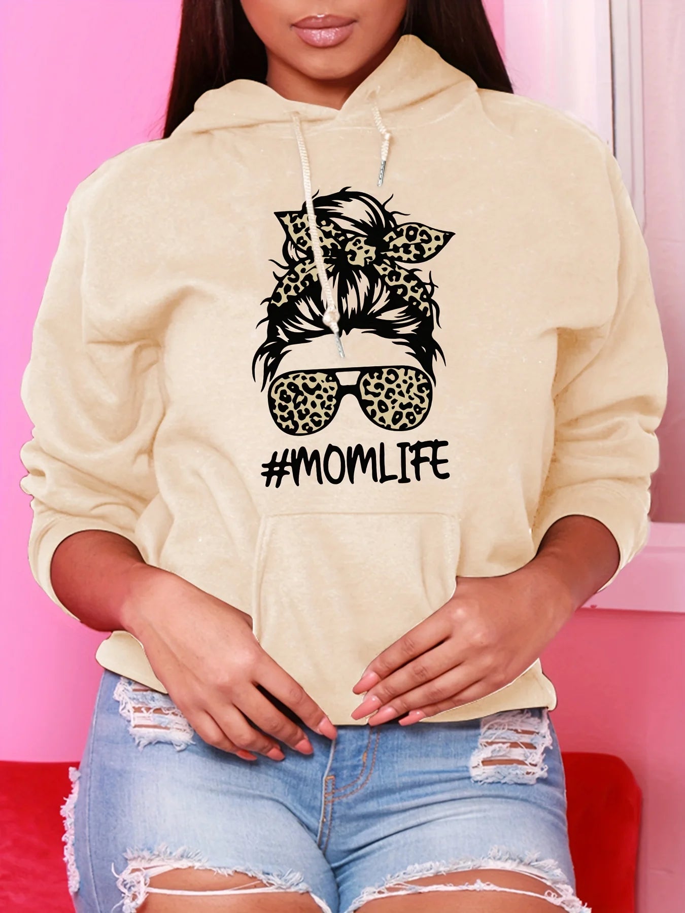Hoodies for the Moms Sweatshirt with Mom Life Leopard Fashion Glasses /Print for Autumn Winter