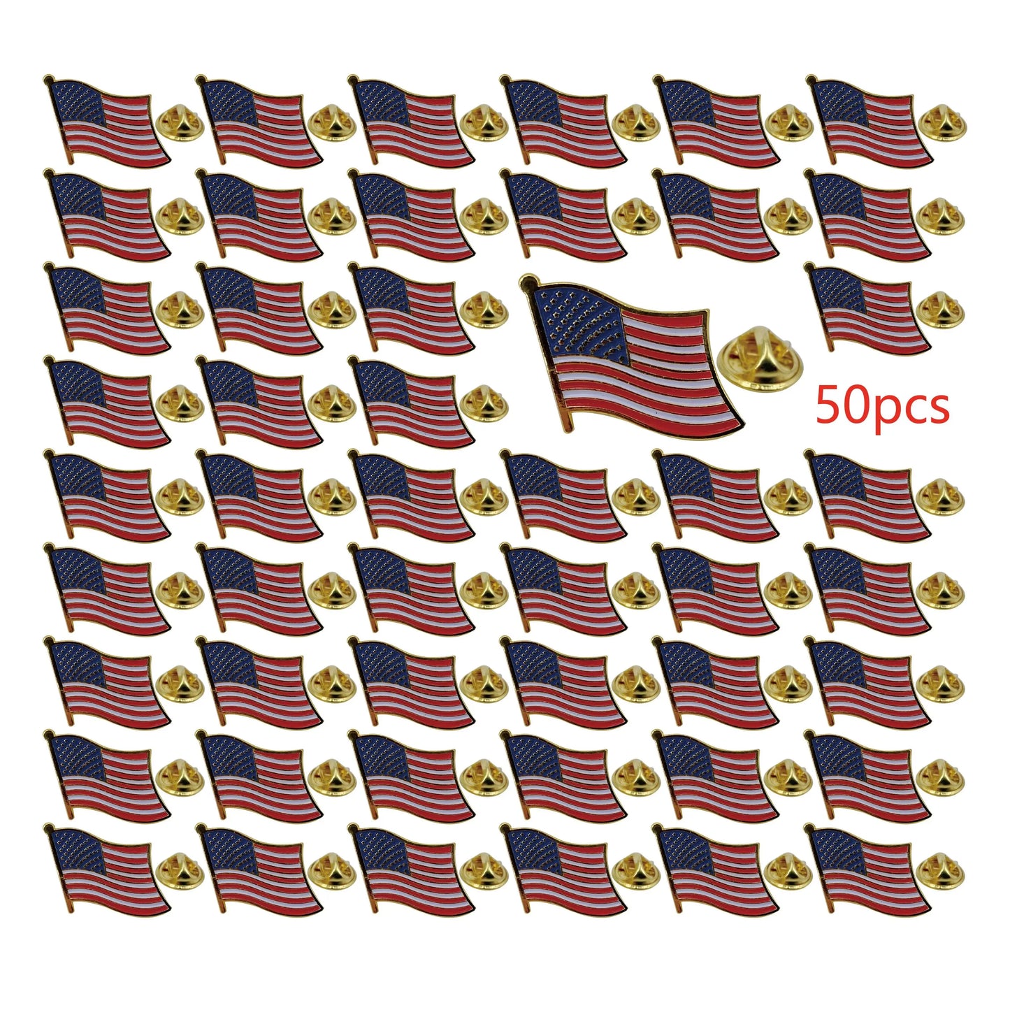 American Flag Lapel Pin, Gold  Plated Enamel Pin Waving United States FLAG.