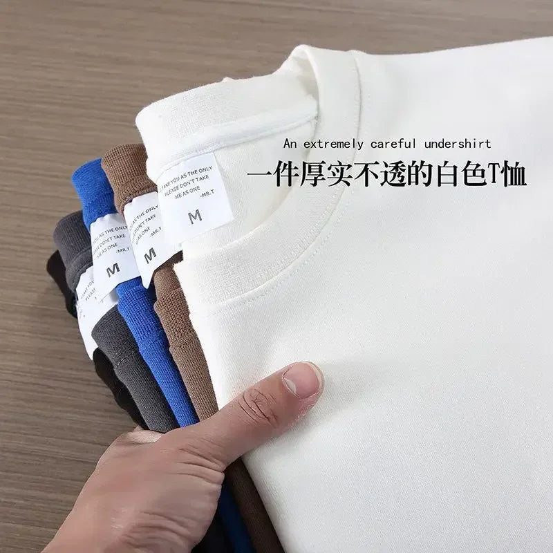 Black, White, COLORS,  GSM 500g Heavy-duty Pure Cotton T-shirt,  Thickened,  Threaded,  Round Neck,Short Sleeves,Half Sleeve Tees.
