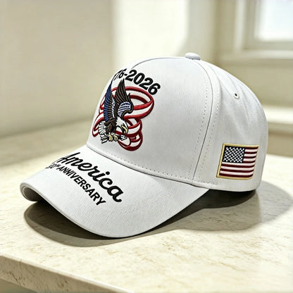 250th Anniversary of the United States 1776 - 2026 Bald Eag " Ribbon Embroidered " Baseball Cap Patriotic Flag Adjustable Casual O Ring