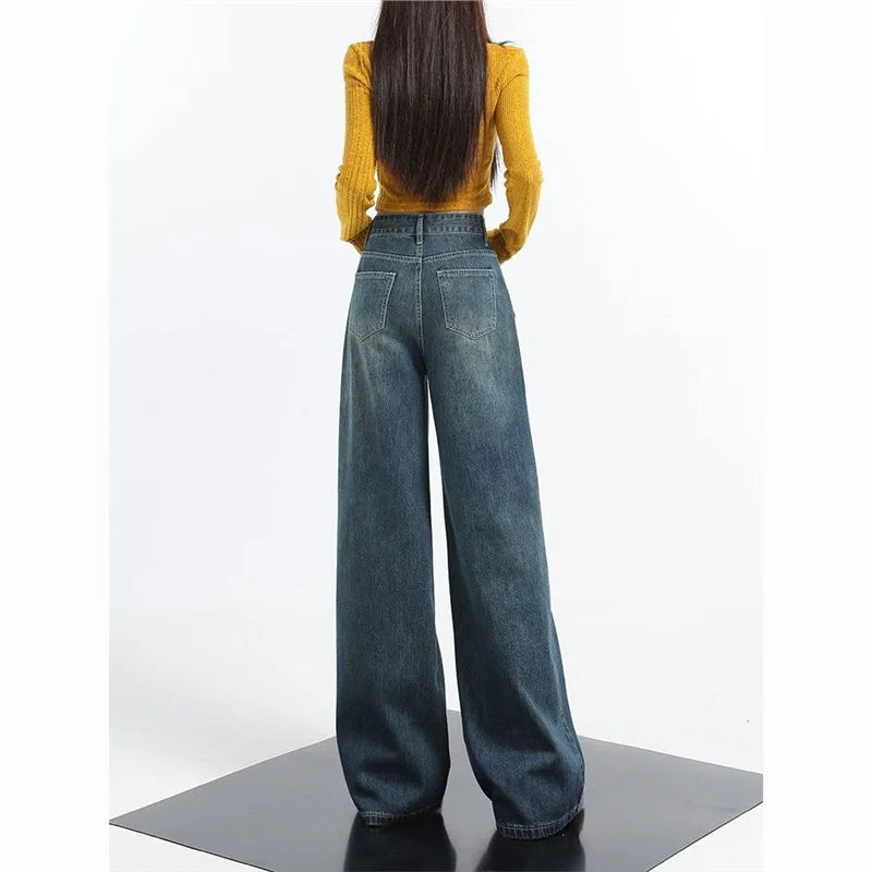 High Waist, Wide Leg Denim Jeans  for Women /Girls Loose Fit , Versatile  and Slimming, Floor-Length,  Straight Cut Pants.