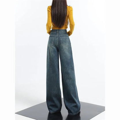 High Waist, Wide Leg Denim Jeans  for Women /Girls Loose Fit , Versatile  and Slimming, Floor-Length,  Straight Cut Pants.