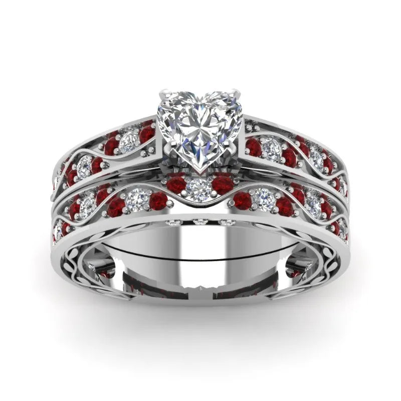 Fashion Couple Rings Men's CZ Stainless Steel Ring, Womens  Heart Cut Crystal Rhinestones Ring Set Wedding  Annniversary, Engagement Jewelry