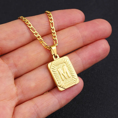 Initial Pendant Necklace for Women/MEN.  Simple Stainless Steel Cuba Link Charm.  Letter Square Neckla Jewelry 
MATHCING  Giftts
