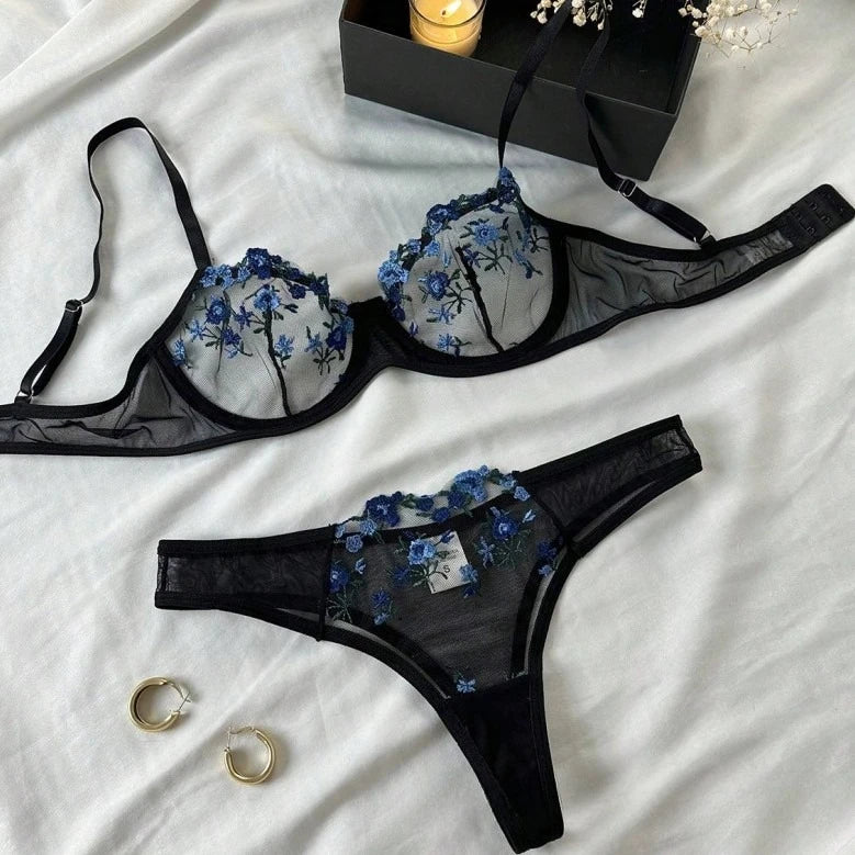 New Sexy Lace Floral Lingerie Set,  Women's Underwear  with Transparent Bra