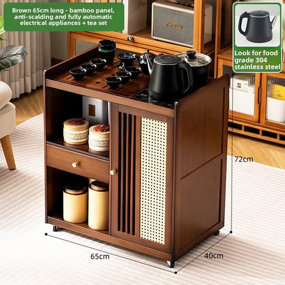 Small, Mobile tea table, Kettle integrated tea cabinet with Solid wood coffee table.  Tea cart Brewing tea table