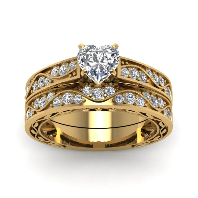 Fashion Couple Rings Men's CZ Stainless Steel Ring, Womens  Heart Cut Crystal Rhinestones Ring Set Wedding  Annniversary, Engagement Jewelry