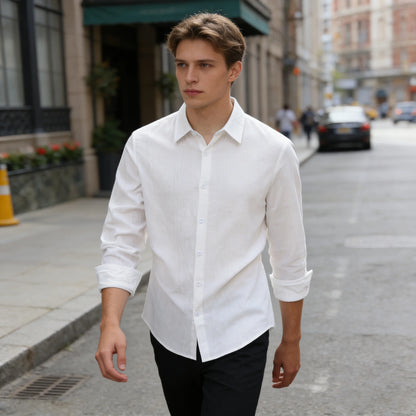 100% Linen Cotton Shirt Men Casual Fashion Male Clothing High Quality Tops Black /White / colors.  Shirts for  casual or Business.   Long Sleeve Shirt for  Men