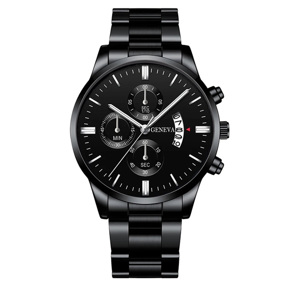 3PCS/Set Fashion Men's Stainless Steel Band Watch,  Casual,  Calendar Quartz Watch Jewelry Set（Without Box）Both Colors are Available