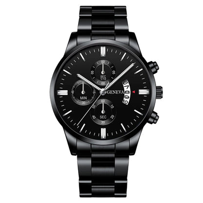 3PCS/Set Fashion Men's Stainless Steel Band Watch,  Casual,  Calendar Quartz Watch Jewelry Set（Without Box）Both Colors are Available