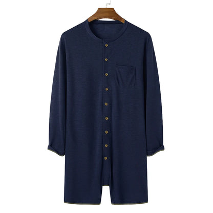 Men Sexy Pajamas /Jumpsuit. Solid Color, Tight O Neck,  Long Sleeve T Shirt and Shorts. One-piece Button-down Breathable Home Wear