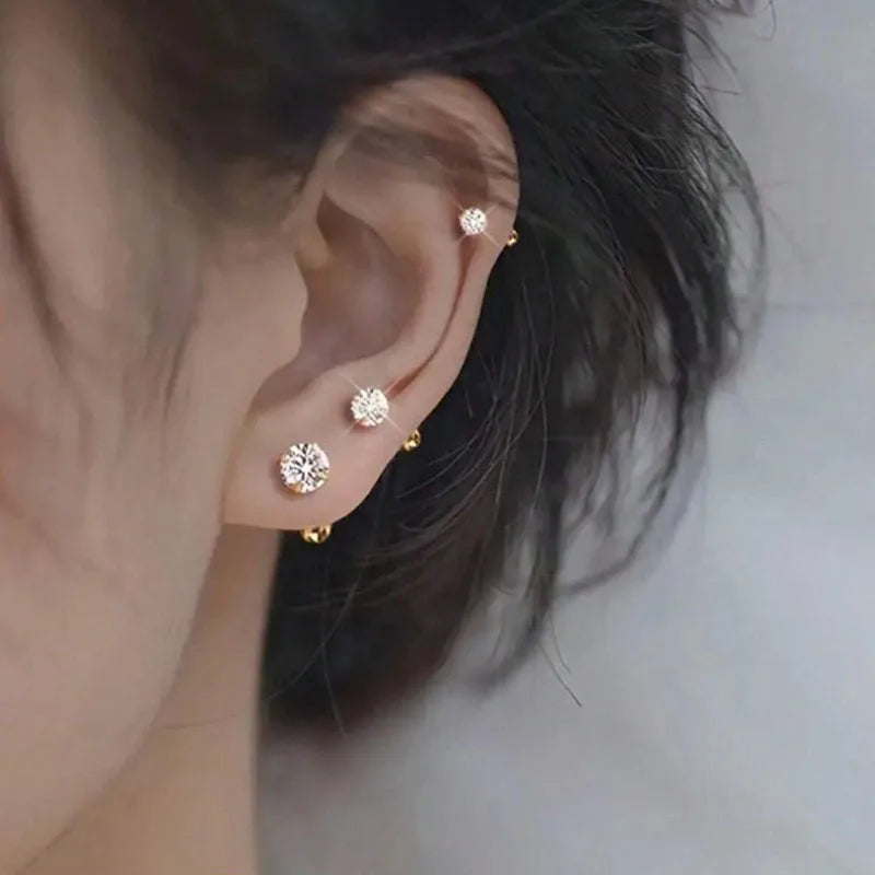 3 Pairs of  Classic Round Zirconia Stud Earrings For Women, Stainless Steel.   HAPPY MOTHERS DAY !!!!!!!!