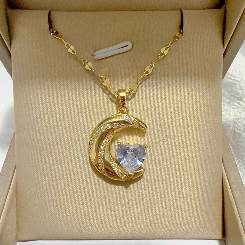 Elegant Style Heart shaped Pendant Necklace.  Hollow Design Mother's Day Gift.