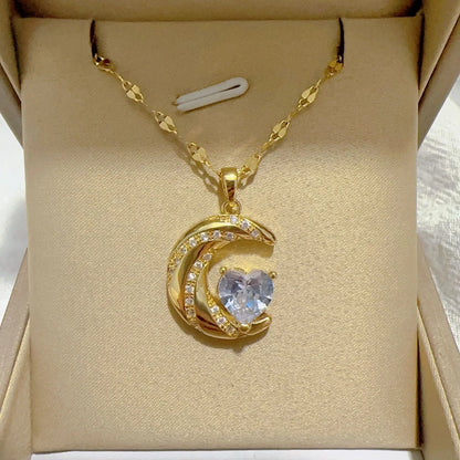 Elegant Style Heart shaped Pendant Necklace.  Hollow Design Mother's Day Gift.